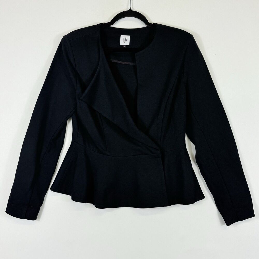 Cabi‎ Womens 8 Blazer Jacket Black Knit Asymmetrical Tailored Flared Business